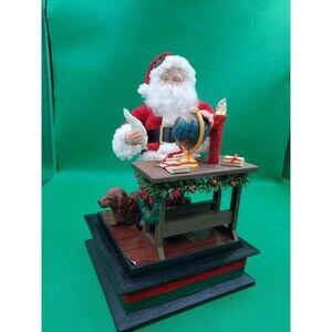VTG 1996 HOLIDAY CREATIONS MUSICAL SANTA AT DESK WRITING LETTERS w/ Dog TESTED